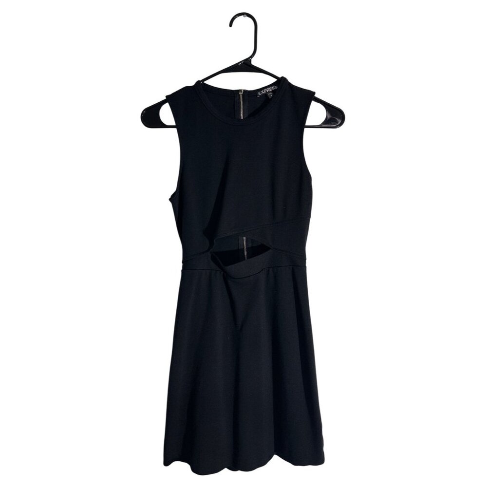 Express Black Cutout High Neck Mini Dress Size 2 Sleeveless Fit